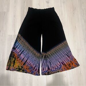 Tie dye wide leg flowy palazzo pants, multicolor and black size XL boho pull on